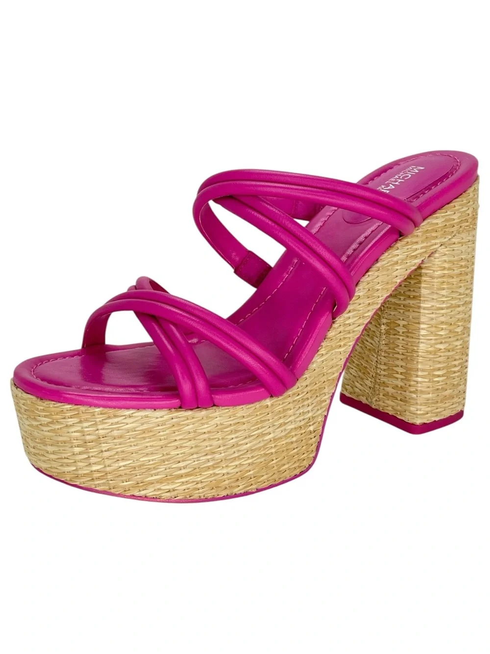 Michael Kors Corrine Pink Leather Raffia Womens Platform Sandals Size 8M